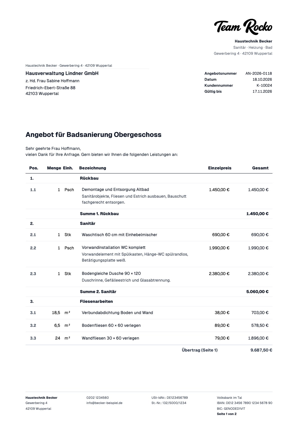 Angebot von Haustechnik Becker