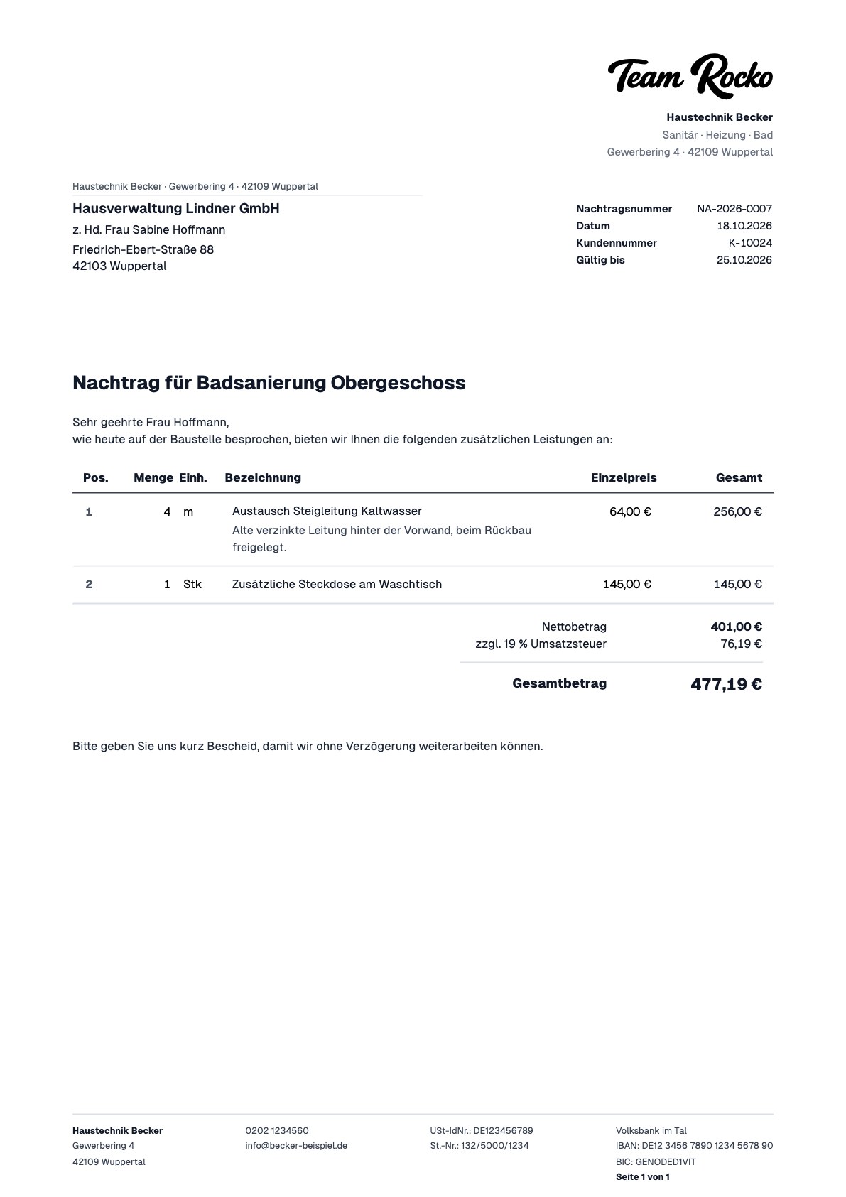 Nachtrag von Haustechnik Becker